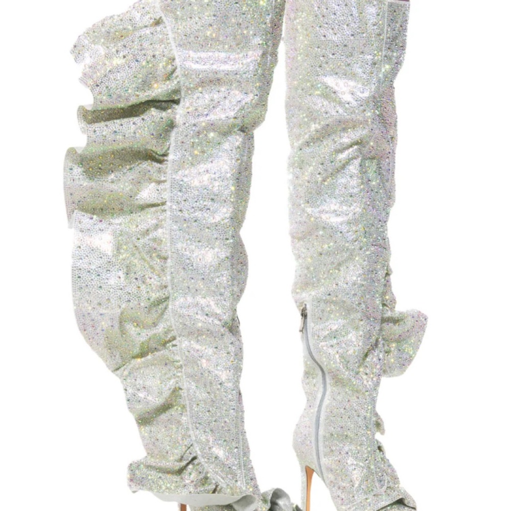Shimmering Thigh High Silver Boots